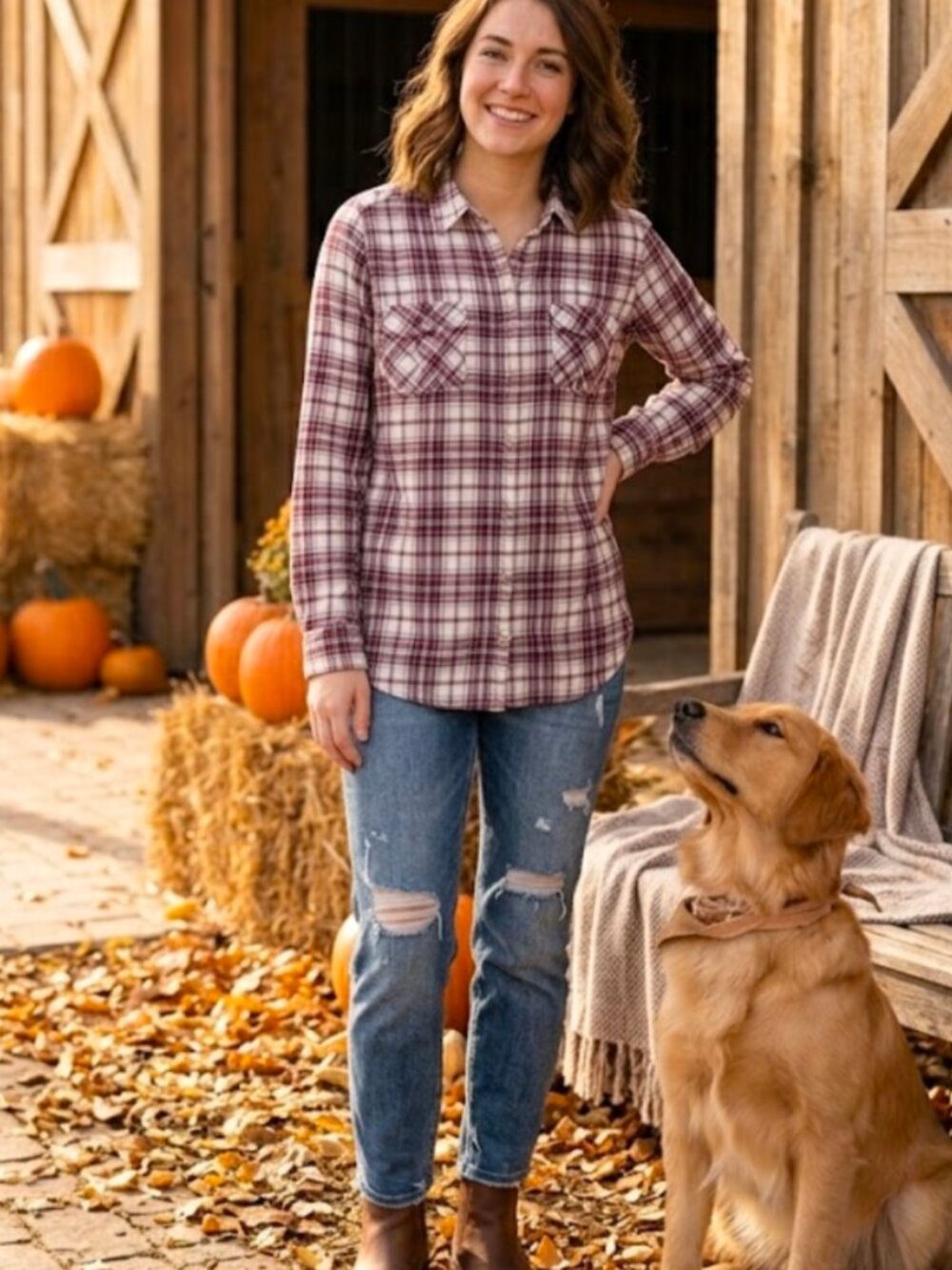 Classic Burgundy Plaid Button-Up Shirt